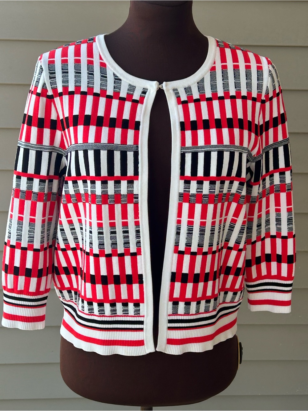 CLASSIQUES ENTIER sS Red/Blk/wht Striped cropped cardigan-viscose knit-looks NEW